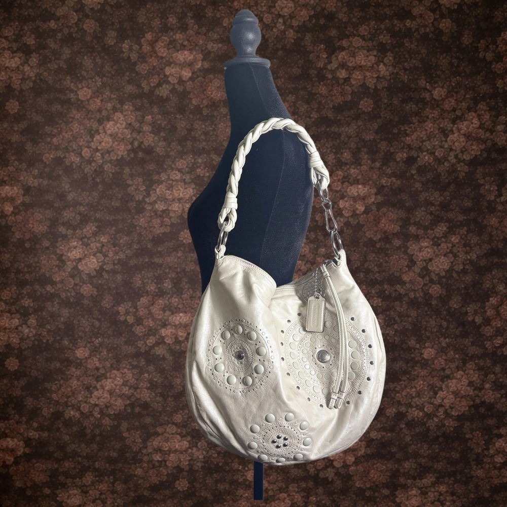 Coach Ali Sunburst Studded Hobo Bag Pearlized Leather Y2K